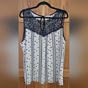 Mauve Navy & White Lace Accent w/ peek-a-boo back Sleeveless Blouse Size 3X
